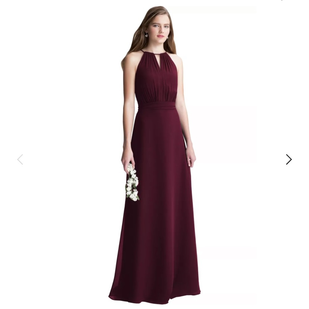Bill Levkoff Wine Chiffon Keyhole A-Line Dress with Sash Tie (Style 1404)